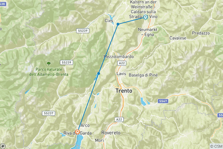 Karte von Von Kaltern zum Gardasee mit Charme