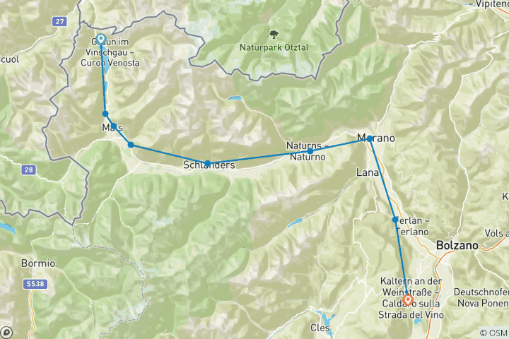Mapa de Del lago Reschensee al lago Kalterer See