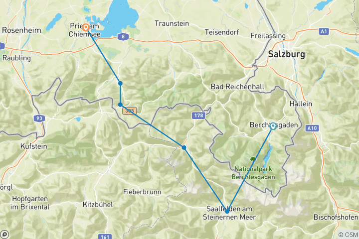 Mapa de Del Königssee al Chiemsee con encanto