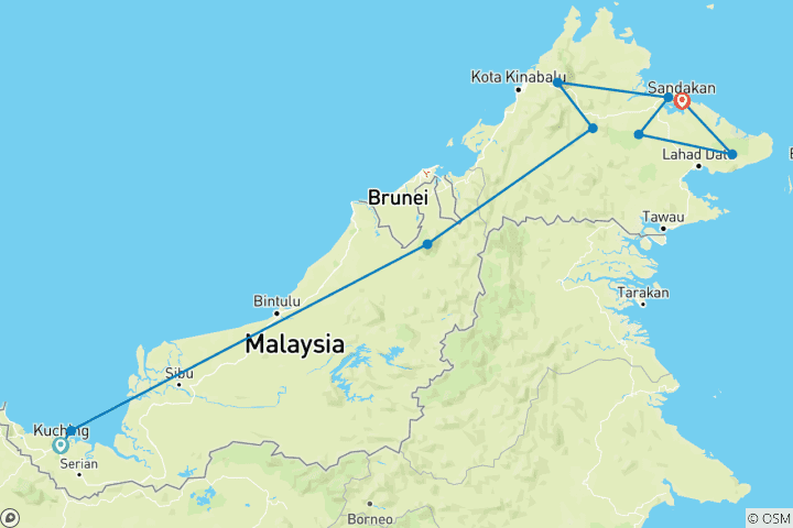 Carte du circuit Aventure familiale à Bornéo