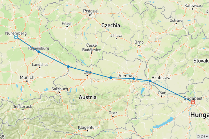 Karte von Blaue Donau (Nürnberg - Budapest)