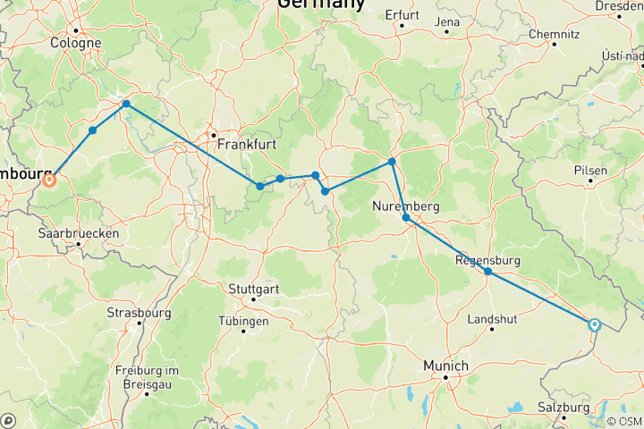 Carte du circuit Paysages fluviaux allemands de Passau à Trèves (Passau - Trier)