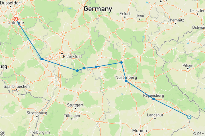 Mapa de Sinfonía del Rin y Danubio (Passau - Colonia)