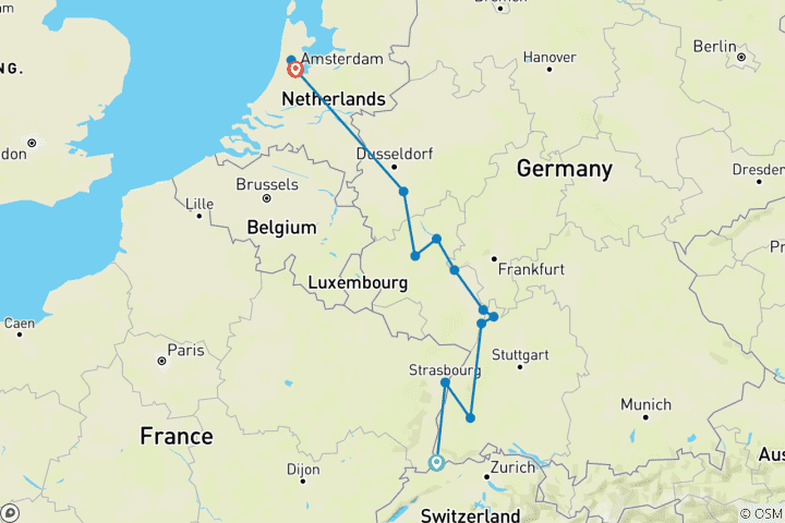 Karte von Rhein in Flammen (Basel - Amsterdam) (13 Destinationen)