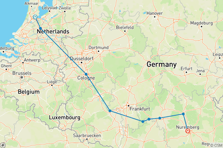 Carte du circuit Croisière des trois fleuves (Amsterdam - Nuremberg)