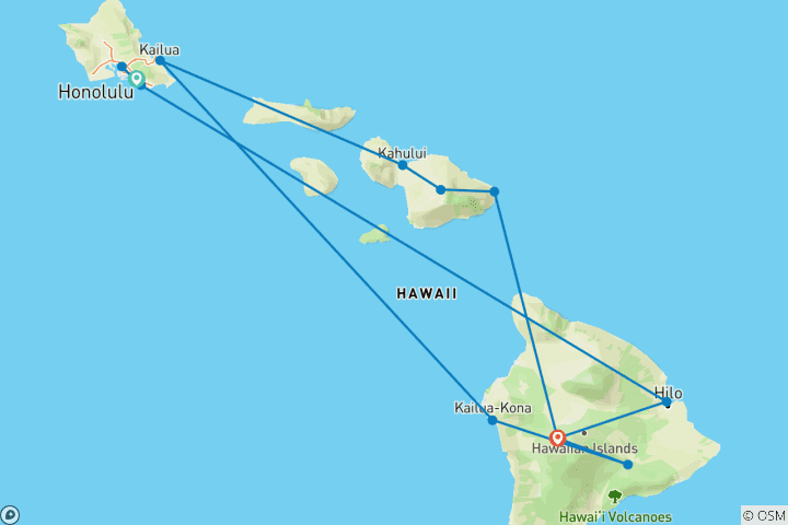 Kaart van Hawaiaans Avontuur Drie Eilanden met O'ahu, het Grote Eiland en Maui (Honolulu, HI naar Maui, HI) (2027)