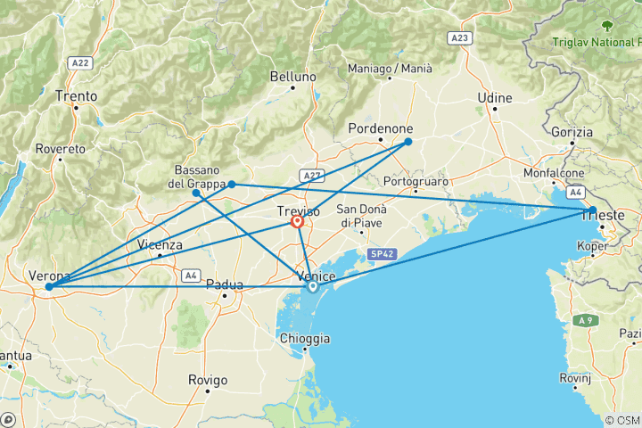 Carte du circuit Pleins feux sur l'Italie du Nord avec Venise, Vérone et les Dolomites (2027)