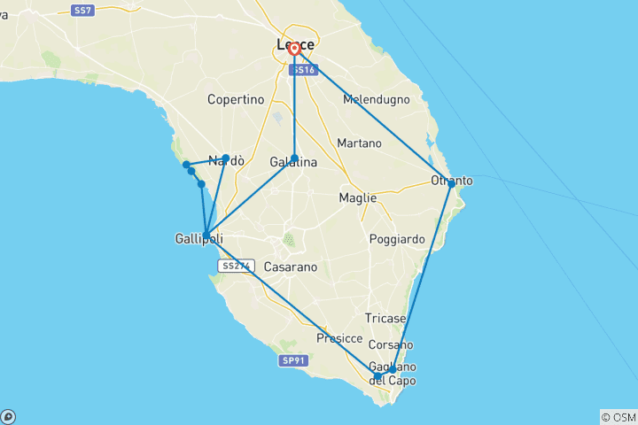 Karte von Selbstgeführte Wanderreise durch Salento (8 Tage)