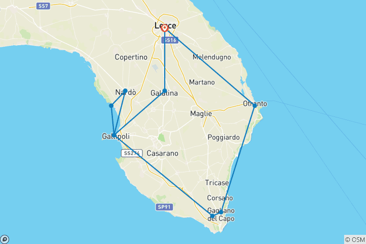 Mapa de Senderismo autoguiado por Salento (8 días)