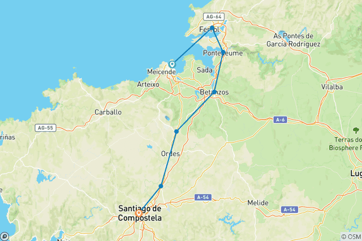 Karte von Der Englische Jakobsweg - von Ferrol nach Santiago de Compostela (10 Tage)