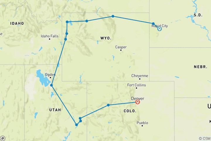 Carte du circuit Les parcs nationaux d'Amérique avec le voyage en train Canyon Spirit