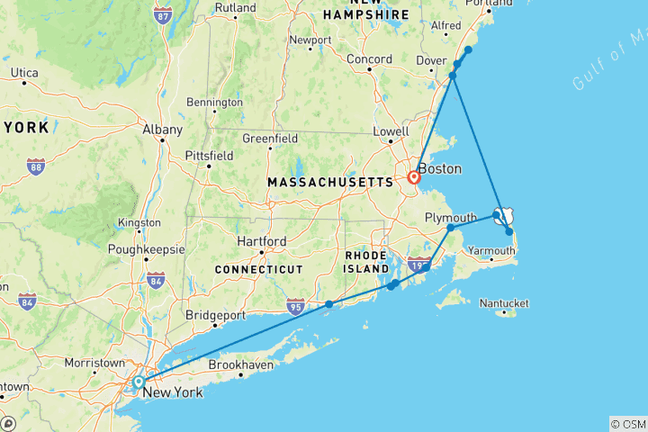 Mapa de Costa de Nueva Inglaterra 8 días