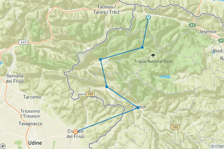 Karte von Alpe-Adria-Weg: Kranjska Gora - Cividale
