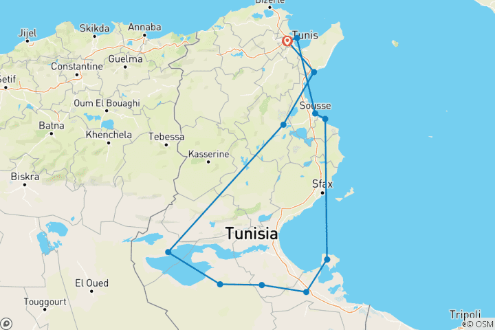 Carte du circuit EXOTIQUE TUNISIE PREMIUM 10 nuits | 11 jours