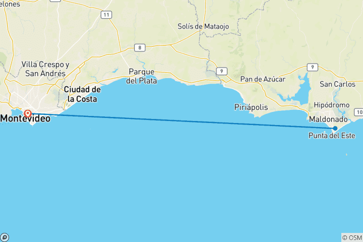 Carte du circuit 3 jours de plages, de culture et de vin en Uruguay - Escapade à Punta del Este