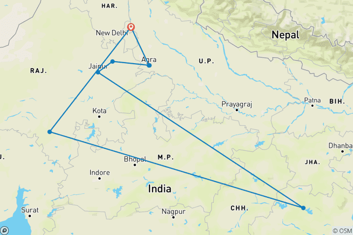 Mapa de India Clásica con Reserva del Tigre (Grupo reducido)