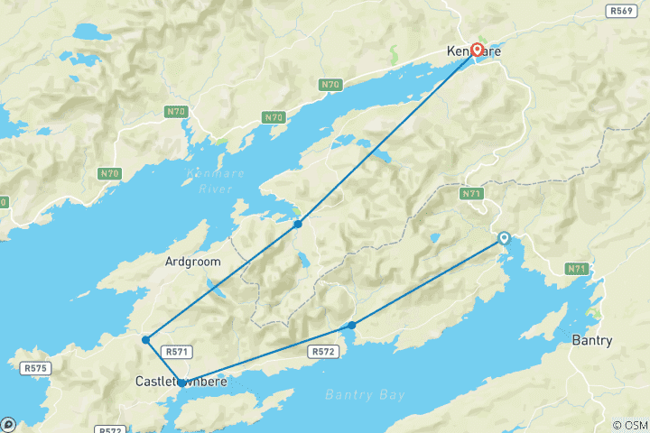 Carte du circuit Beara Way, randonnée autoguidée de 8 jours