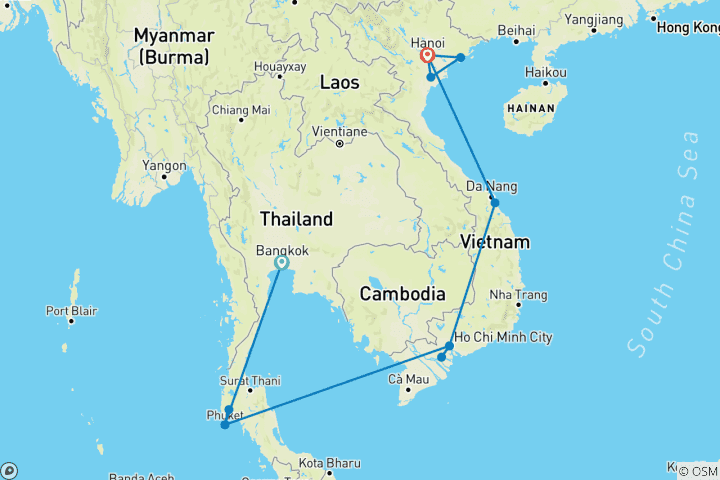 Kaart van Verbazingwekkend Thailand en Vietnam 15 Dagen - Bangkok/Phuket/ Ho Chi Minh Stad/ HaLong Bay