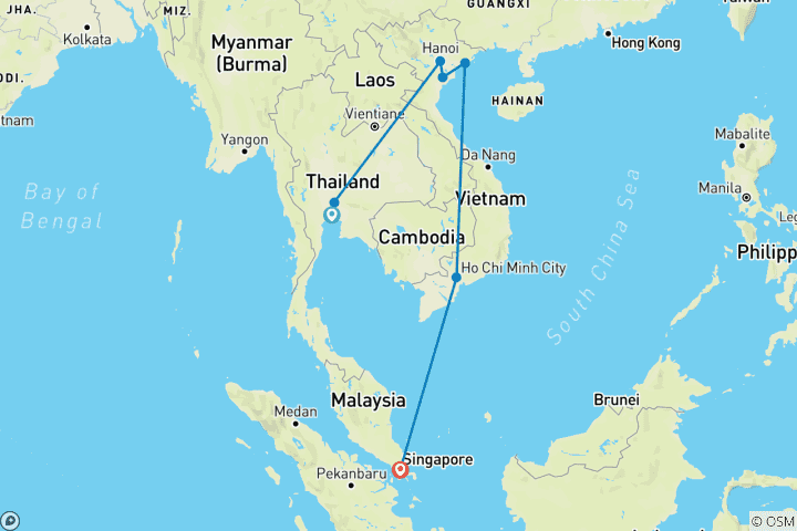Carte du circuit Voyage Signature Asie du Sud-Est - Thaïlande / Vietnam / Singapour 14 jours