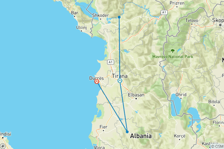 Karte von Abenteuer & Aktivitäten in Albanien - 5 Tage