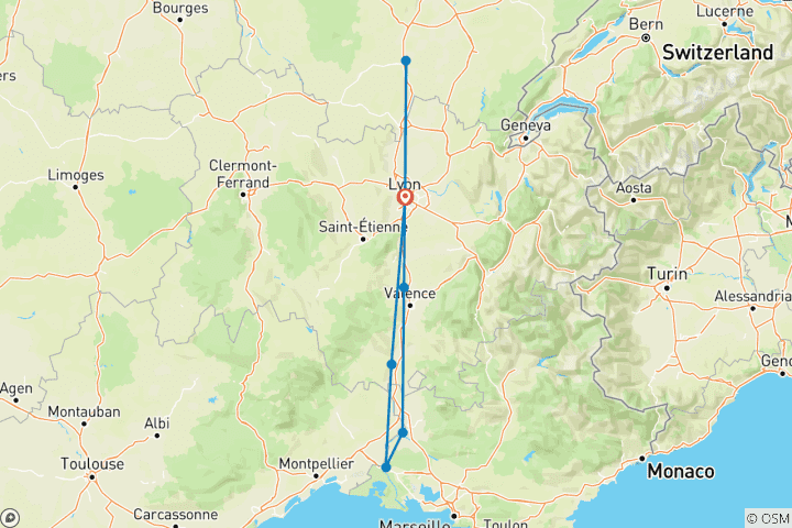 Carte du circuit Saveurs du Sud de la France - Une croisière sur le thème du vin