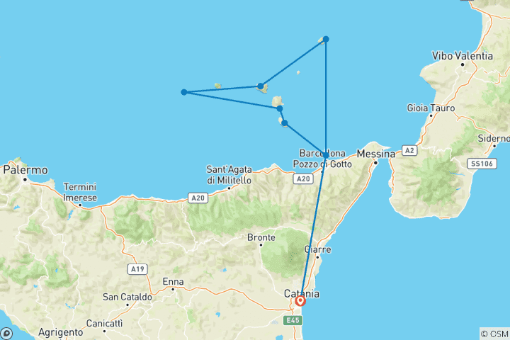 Kaart van Eolische eilanden - Wandelen en eilandhoppen op de bergen van Aiolos (10 dagen)