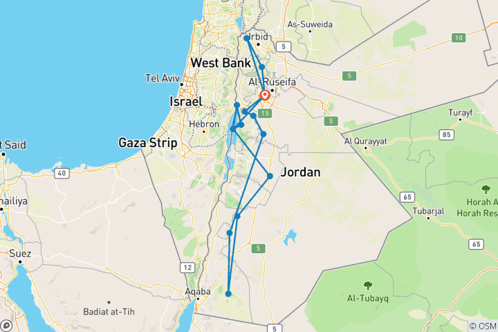 Kaart van Helemaal Jordanië Privé - 8 dagen