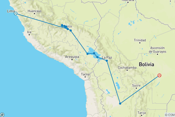 Karte von Peru & Bolivien kompakt - Anden‑ & Inka‑Höhepunkte