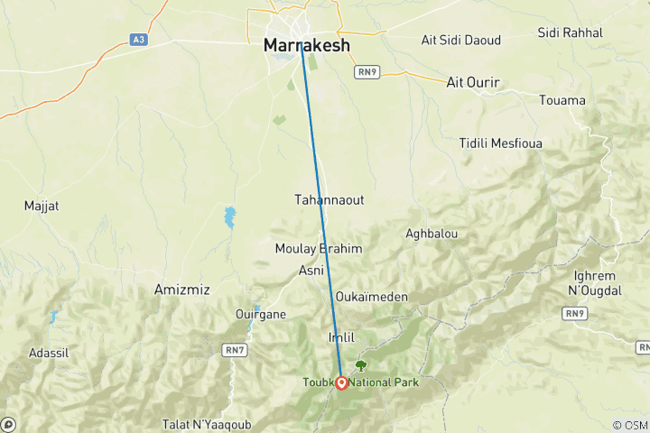 Mapa de 2 días Monte Toubkal