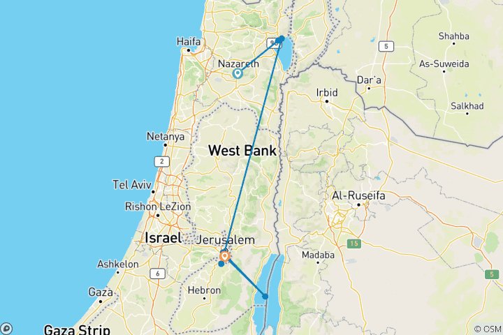 Mapa de 7-Días Destellos de Fe: Un viaje rápido por Tierra Santa.