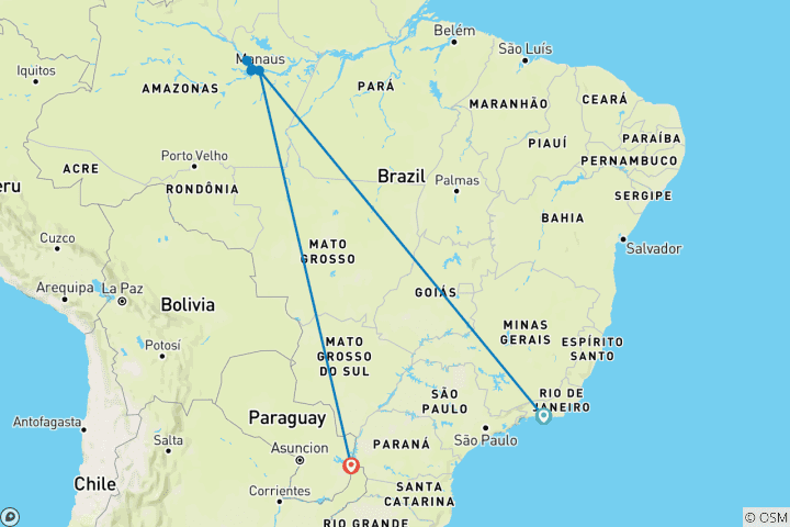 Map of Along the Amazon and the Rio Negro - An Exclusive Cruise through Pristine and Hidden Nature - Rio, vibrant and timeless, and an exceptional stay at Iguazu Falls (port-to-port cruise)