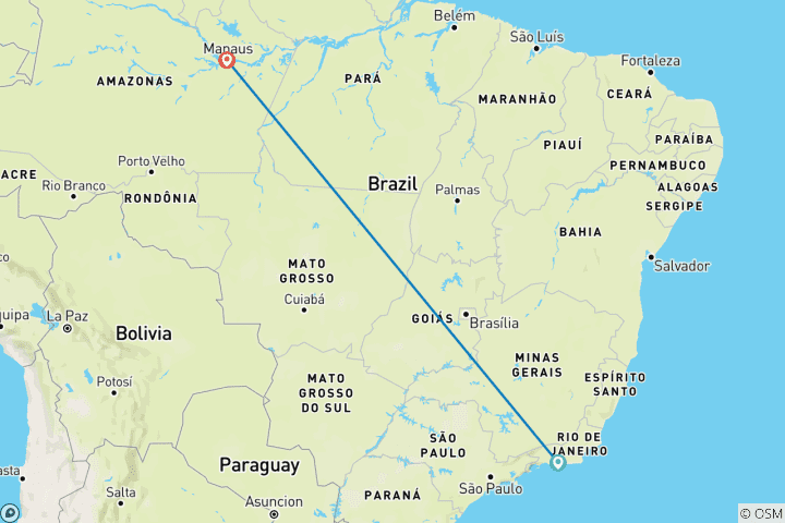 Karte von Rio de Janeiro & eine Kreuzfahrt entlang des Amazonas & des Rio Negro - Eine exklusive Kreuzfahrt durch unberührte & verborgene Natur Hafen-zu-Hafen Kreuzfahrt