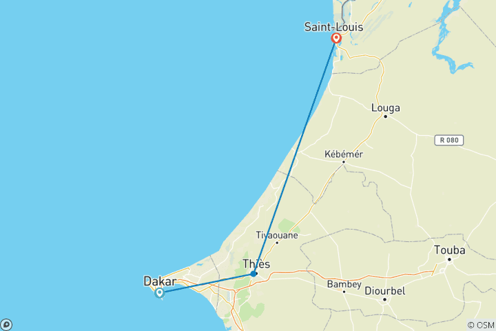 Carte du circuit 5 jours - Circuit spécial festival de jazz au Sénégal