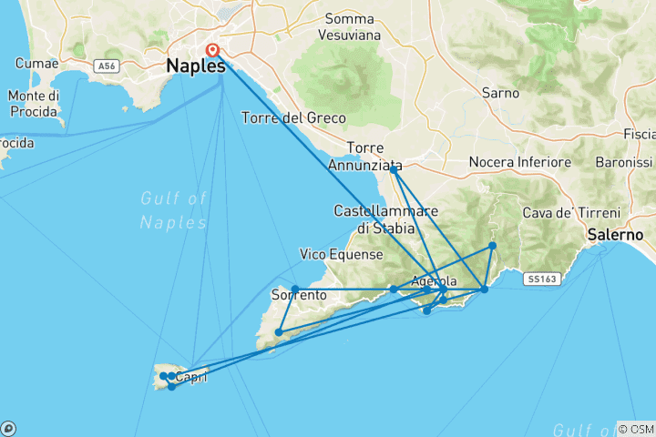 Karte von Sorrent und Amalfiküste - Wanderreise auf Traumpfaden am Golf von Neapel (10 Tage)