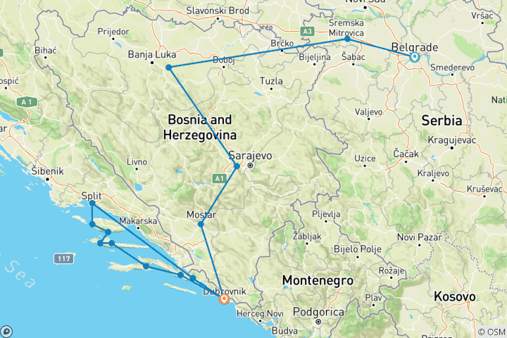 Mapa de Viajar por la antigua Yugoslavia