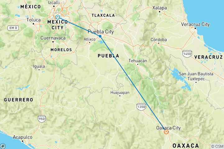 Mapa de De Ciudad de México a Oaxaca: Celebra el Día de Muertos