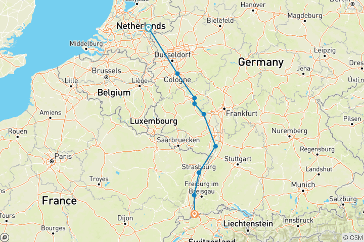 Carte du circuit Châteaux le long du Rhin (2027) (Arnhem à Bâle, 2027)