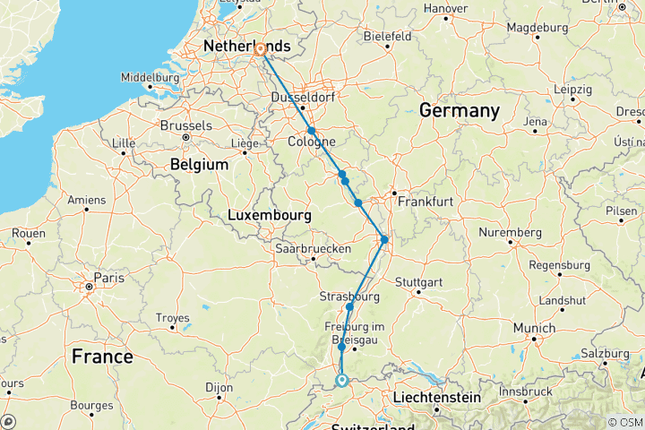 Carte du circuit Châteaux le long du Rhin (2027) (de Bâle à Arnhem, 2027)