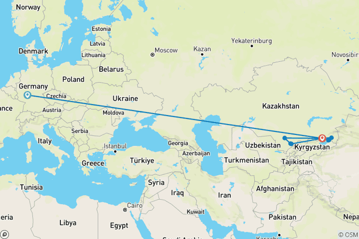 Karte von Kasachstan intensiv – Kulturreise entlang der Seidenstraße (inkl Flug)