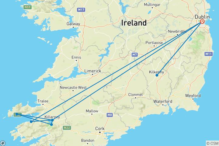 Kaart van Vrouwenreis naar Ierland: Dublin, Kilkenny, Killarney & Dingle