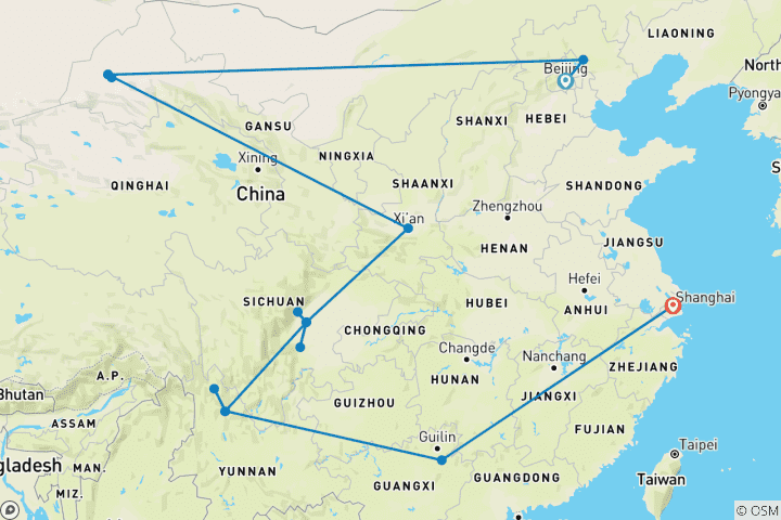 Carte du circuit Signature : La Chine, de la Grande Muraille à Shangri-La National Geographic Journeys