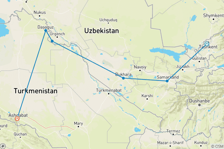 Map of Signature: Uzbekistan & Turkmenistan National Geographic Journeys