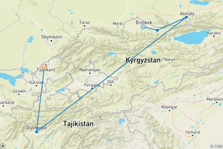 Carte du circuit Signature : Les Stans du Nord et la Route de la Soie National Geographic Journeys