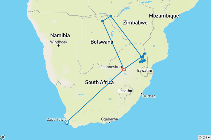 Carte du circuit Signature : L'Afrique australe du Cap aux chutes Victoria National Geographic Journeys