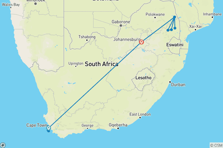 Carte du circuit Signature : Afrique du Sud du Cap à Kruger National Geographic Journeys