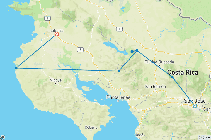 Kaart van Handtekening: Costa Rica's Monteverde, Arenal & Guanacaste National Geographic Reizen