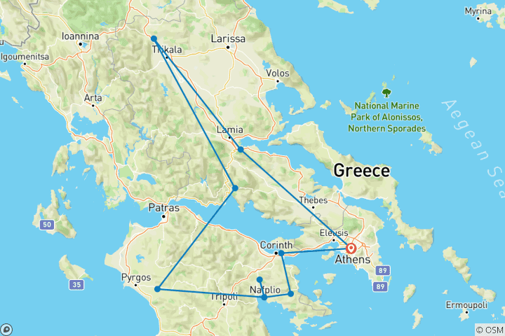Carte du circuit Signature : L'histoire antique de la Grèce : Athènes, les Météores et le Péloponnèse – National Geographic