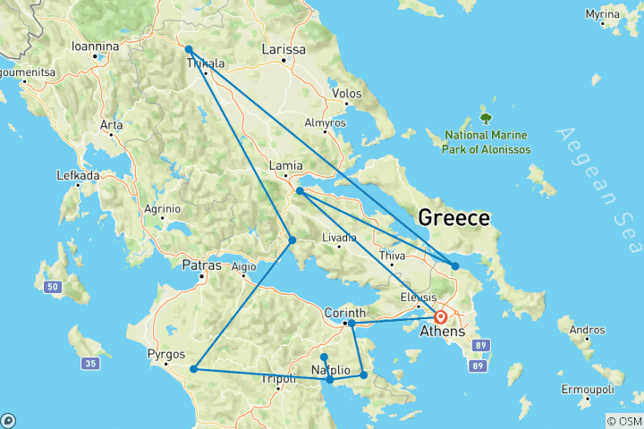 Kaart van Handtekening: De oude geschiedenis van Athene, Meteora en de Peloponnesos National Geographic Journeys