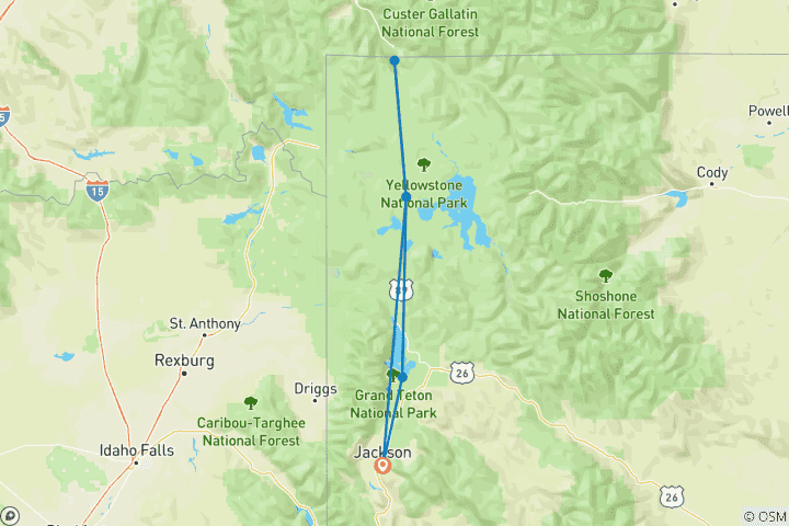 Mapa de Viaje familiar a los Parques Nacionales: Yellowstone y Grand Teton Viajes de National Geographic