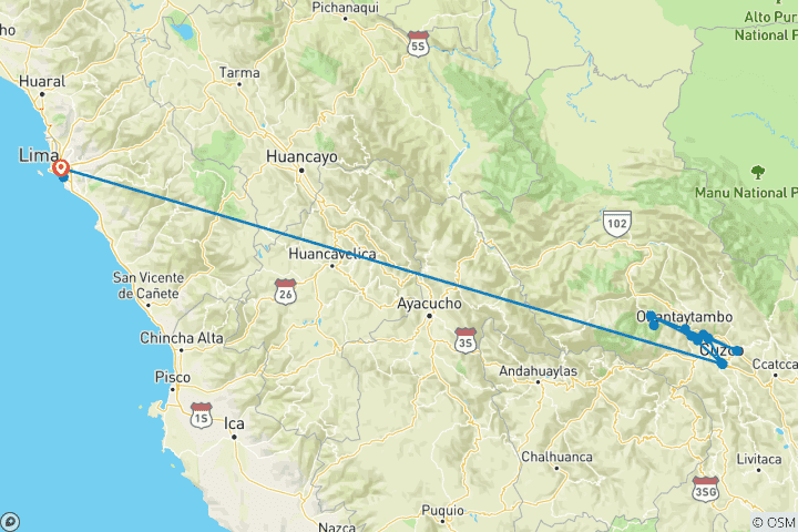 Carte du circuit Signature : Lima, Machu Picchu et la Vallée Sacrée au Pérou National Geographic Journeys